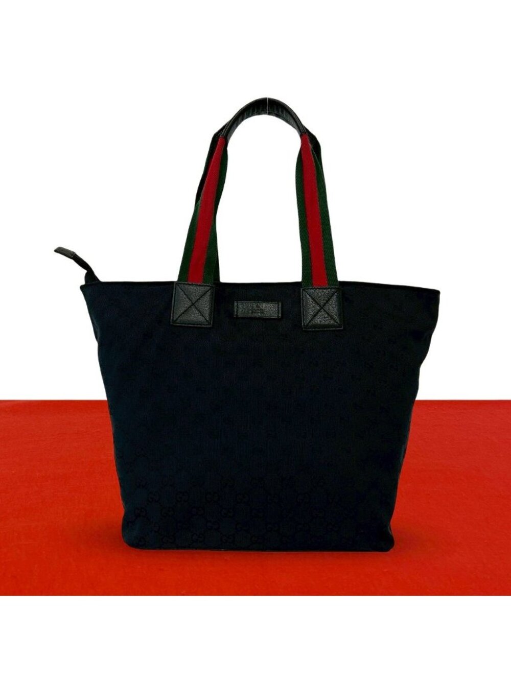 Gucci Sherry Line GG Canvas Leather Tote Bag Business Black
